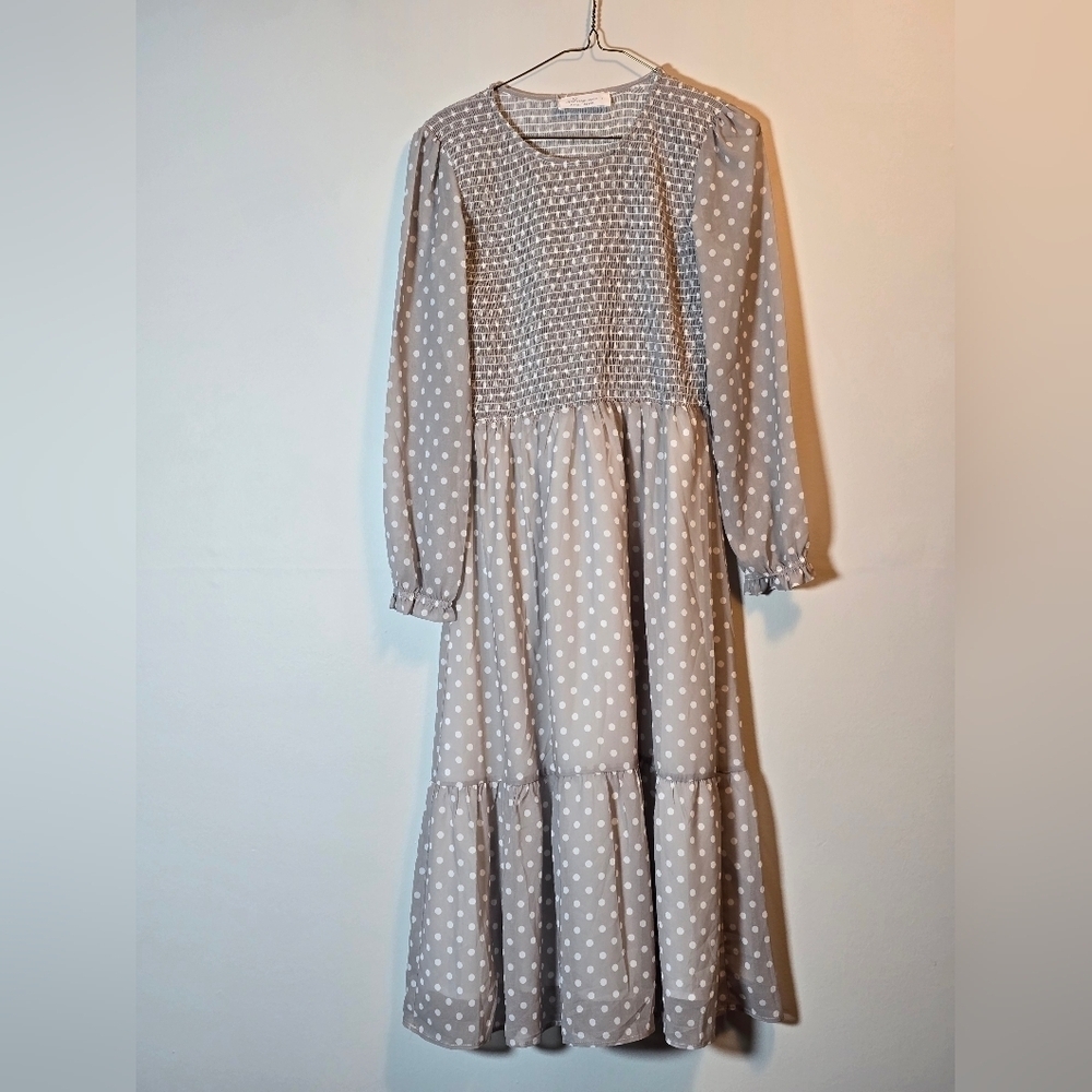 Mad about style pokerdot midi long sleeves dress